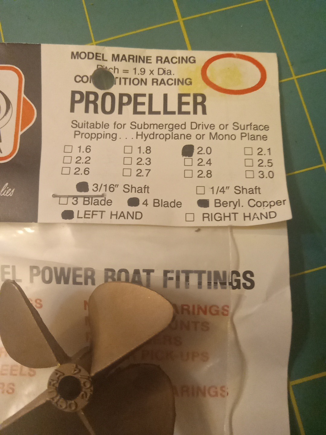 🏁 OCTURA 2.0 B.C. COMPETITION RACING 4-BLADE PROPELLER. 3/16" SHAFT. 52mm.