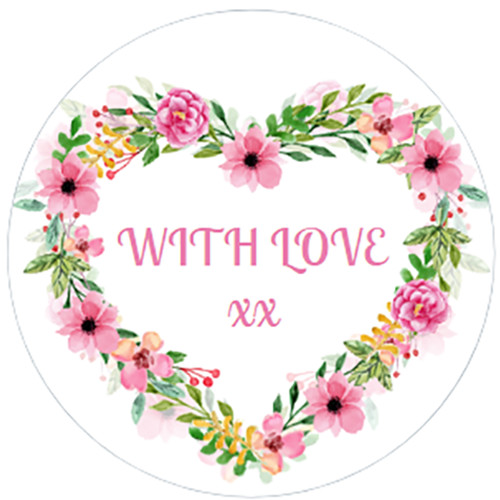 48 Personalised Floral Heart Stickers Gift Tags Labels 40mm