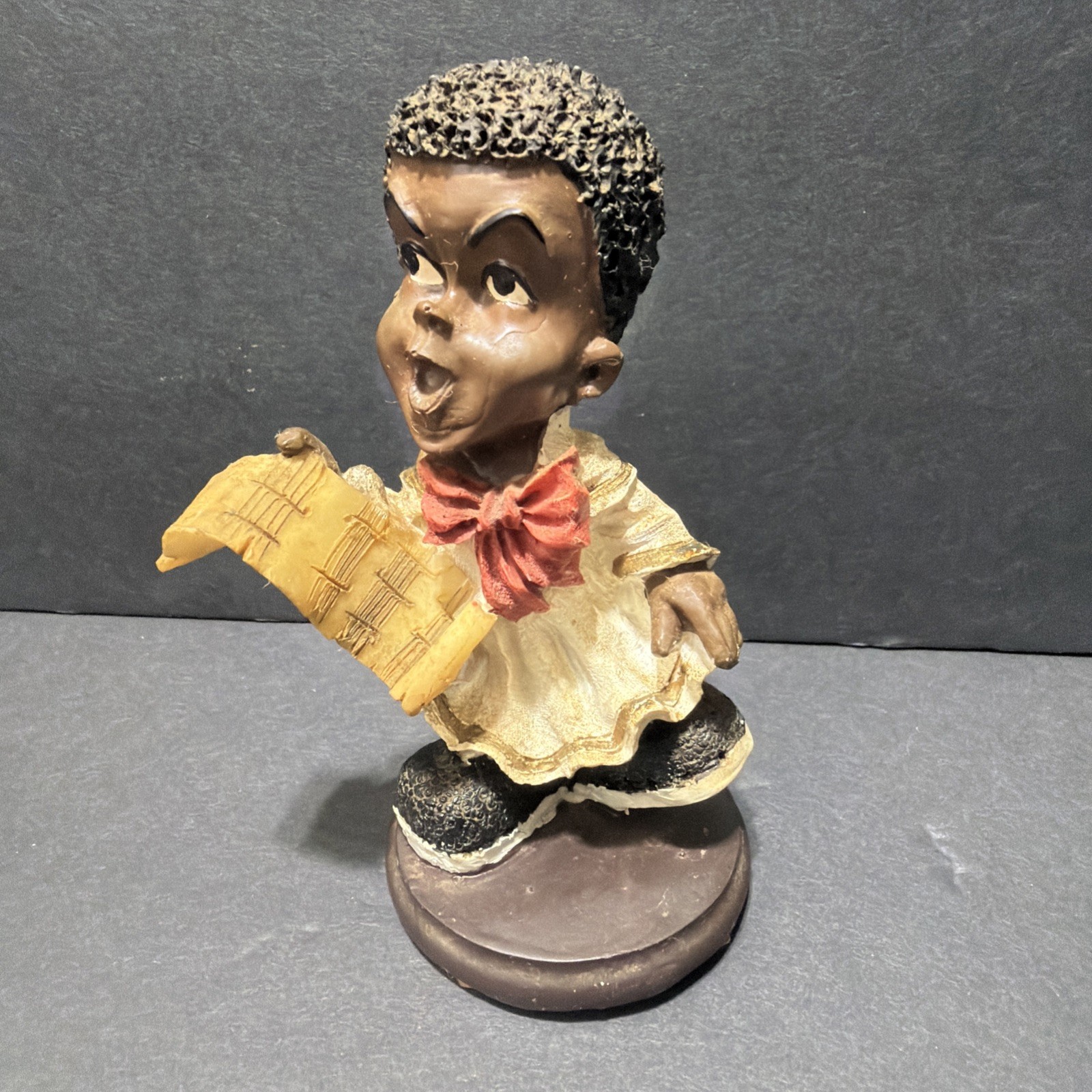 Vintage Black Americana Choir Children Singing Figurines Pair Resin Church #24