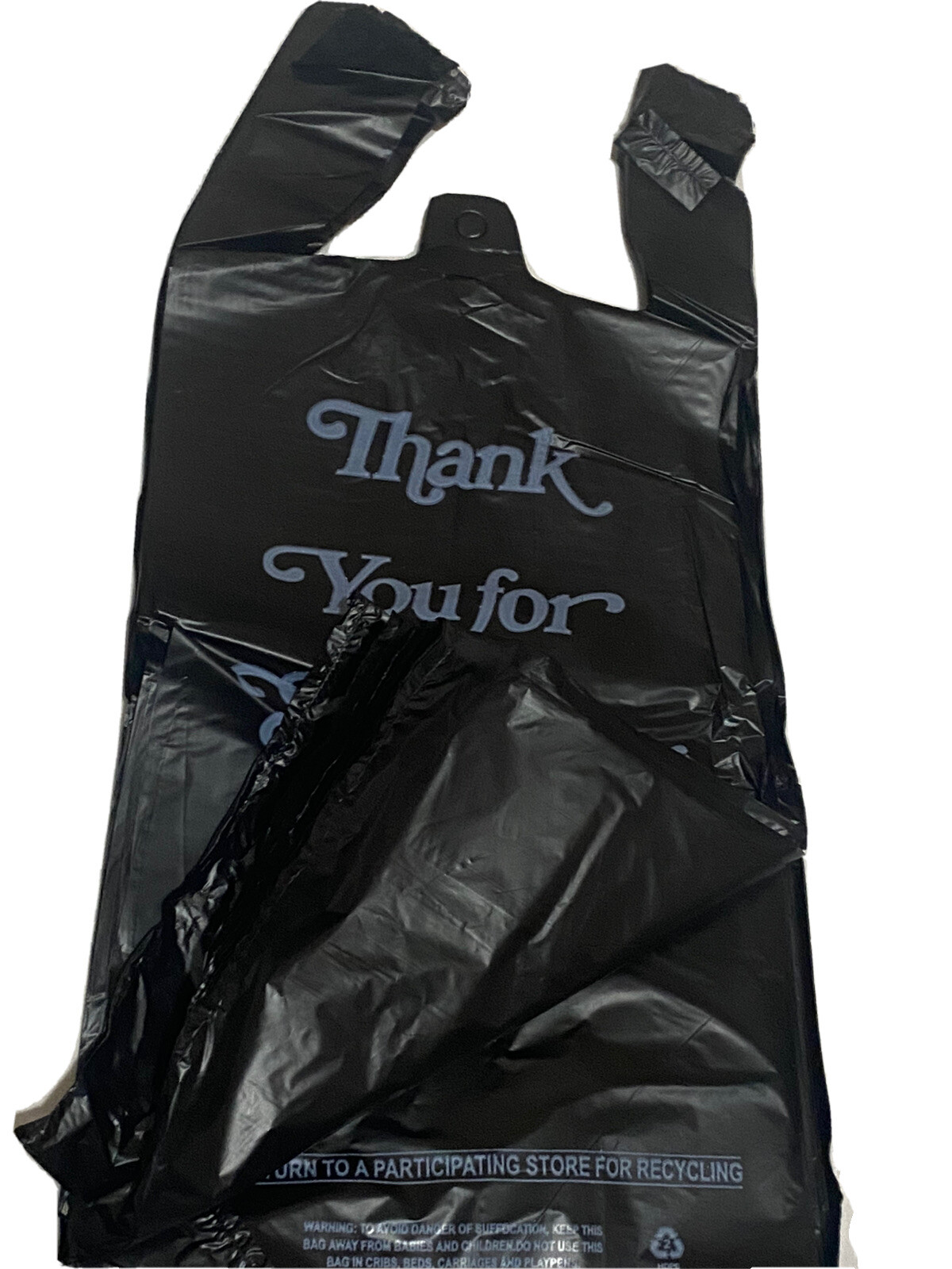 Black Italic Thank You Heavy-Duty Plastic Liquor Bag 8" x 20" x 4" .98 Mil