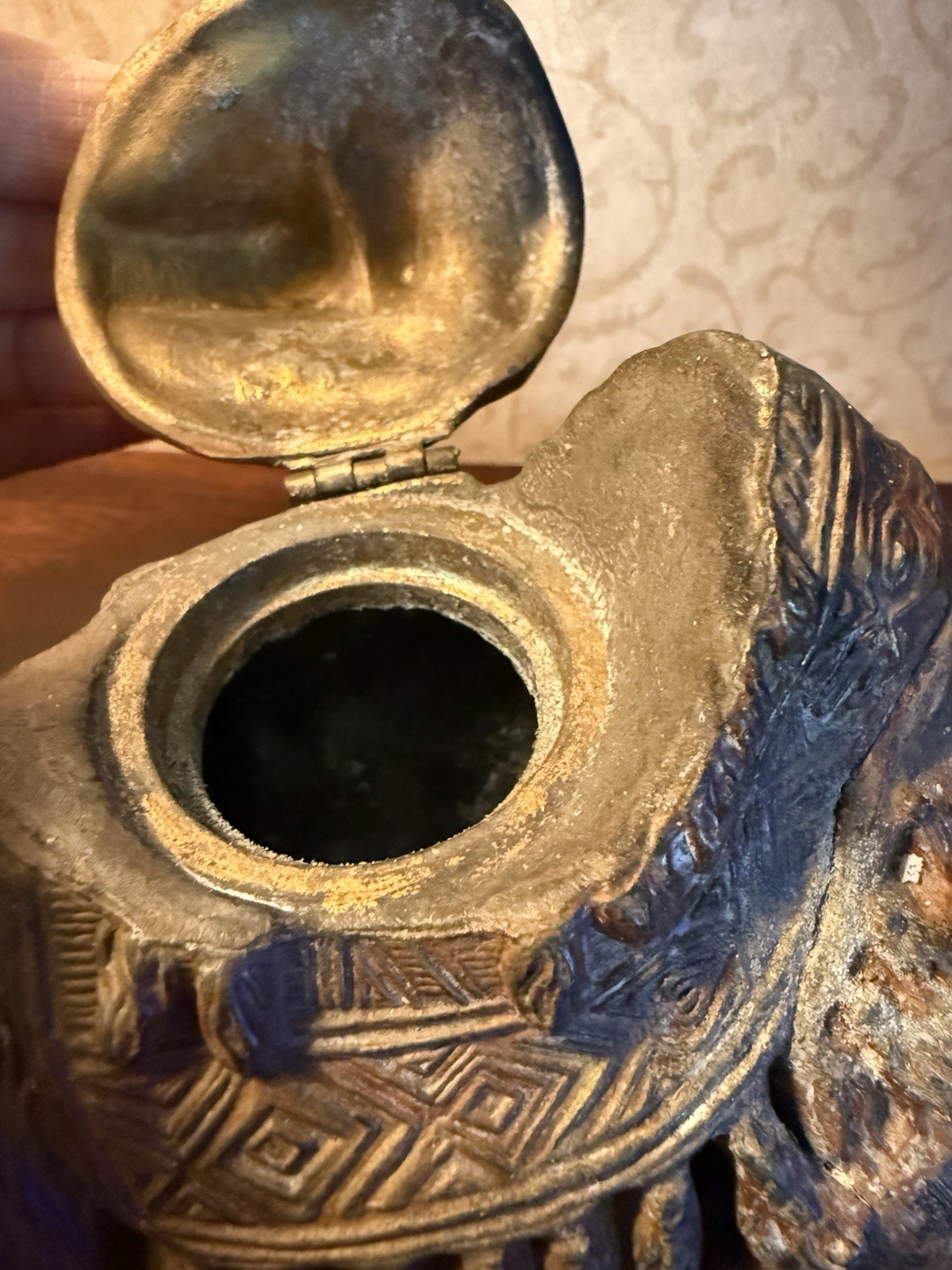 Antique Cold Painted Spelter Metal Camel Inkwell