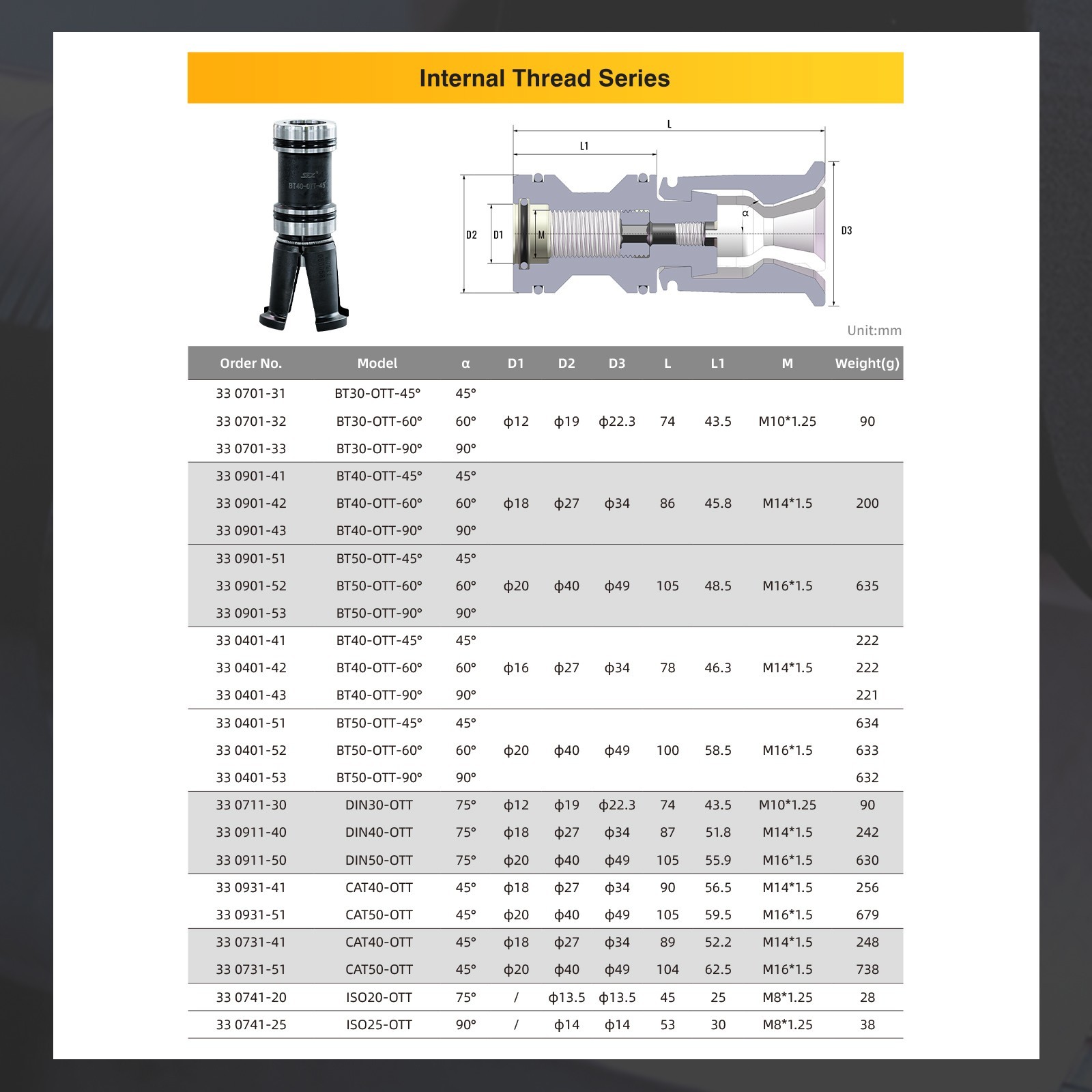 SFX BT40-OTT-45° Internal Thread Spindle Pull Claw Gripper Alloy Steel ACROW