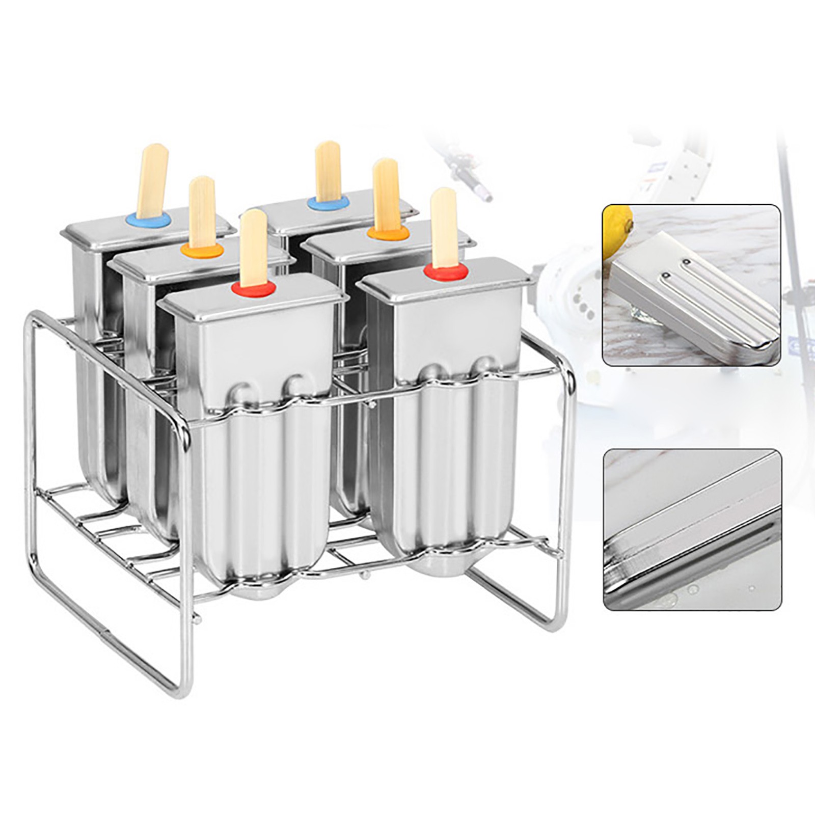 Silver Stainless Steel Ice Cream Bars Molds 6 pcs 10.3*4.8cm Mold Modern