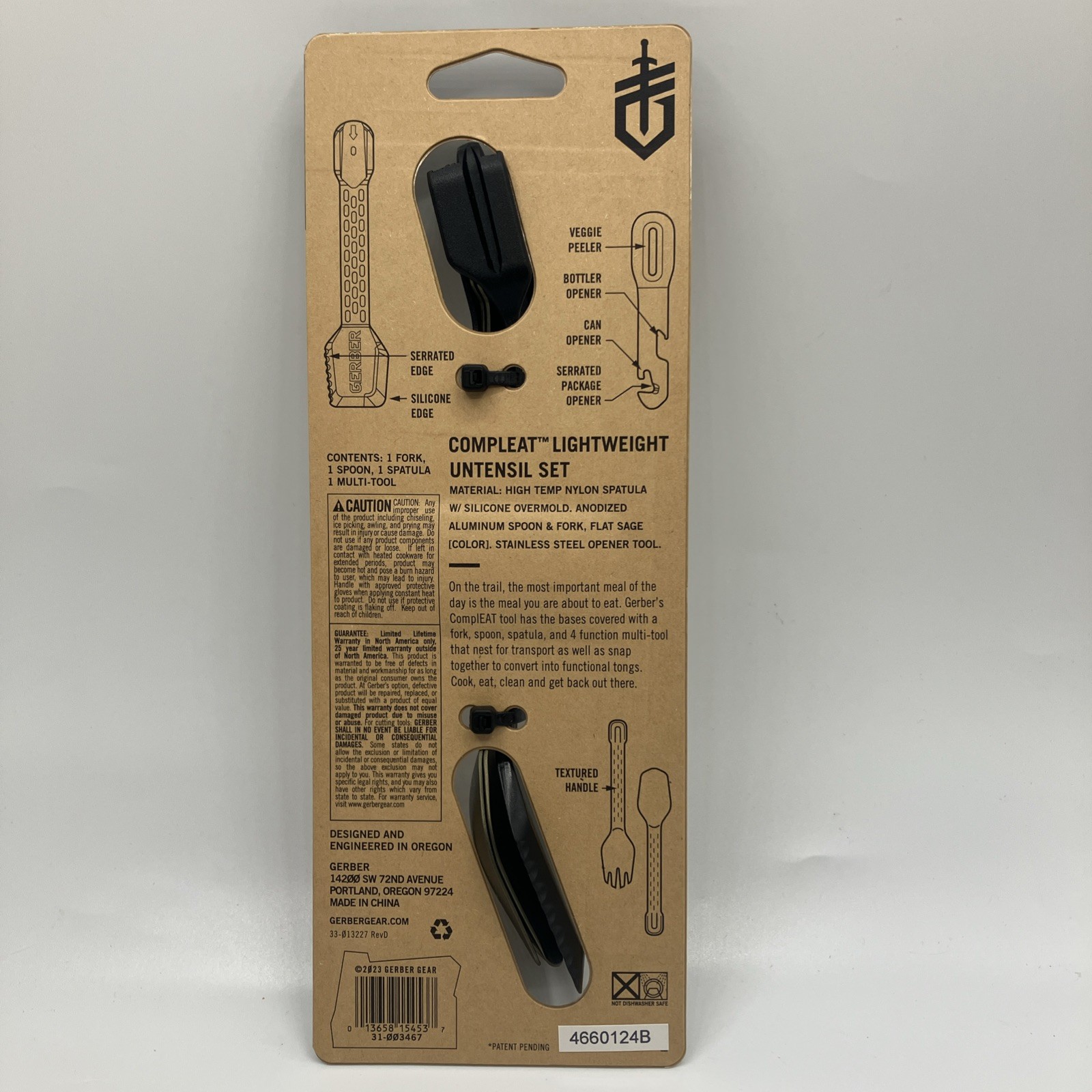 Gerber ComplEAT Utensil Set (4 pc Set) Color: Flat Sage - Camping Outdoor Gear