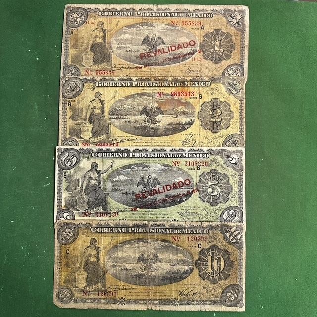 1914 4 notes Mexico Gobierno Provisional  1 2  5 & 10 pesos F-VF
