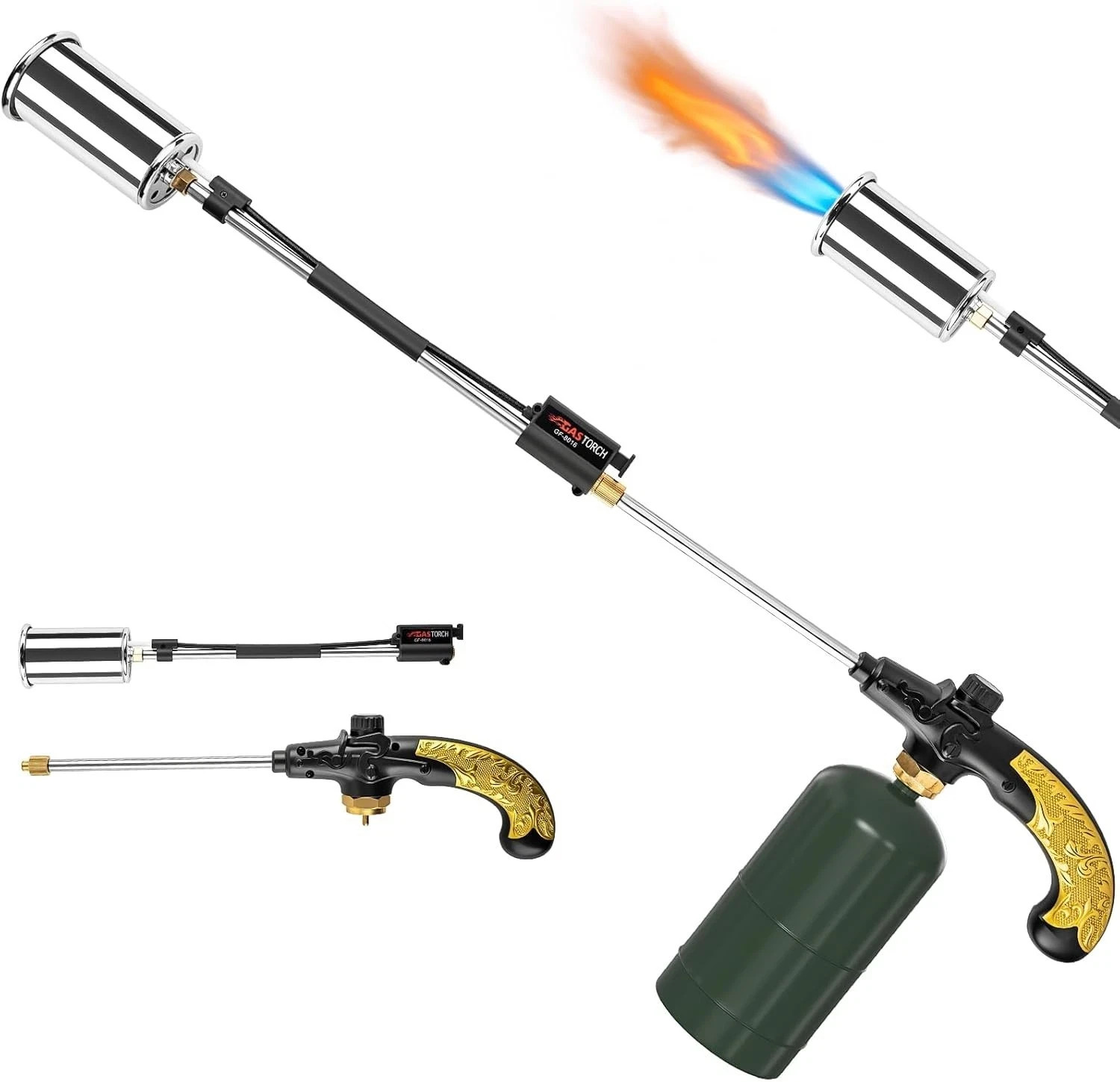 Propane Torch Weed Burner, Adjustable flame thrower with Detachable Handle, B...