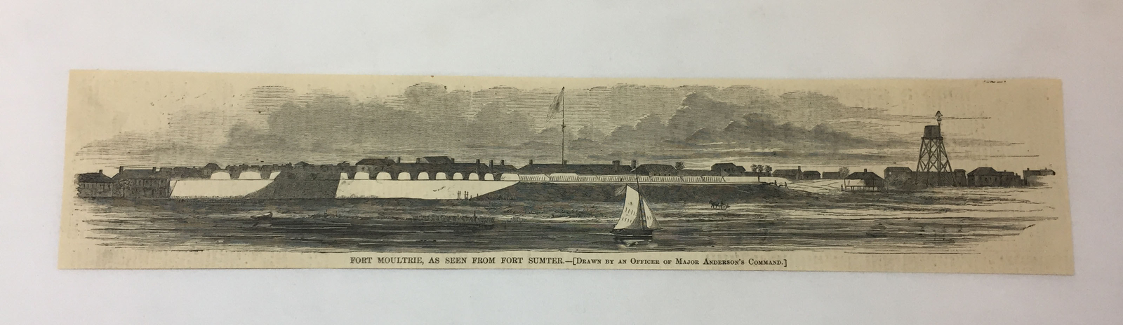 1861 magazine engraving~ FORT MOULTRIE AS SEEN FROM FORT SUMTER