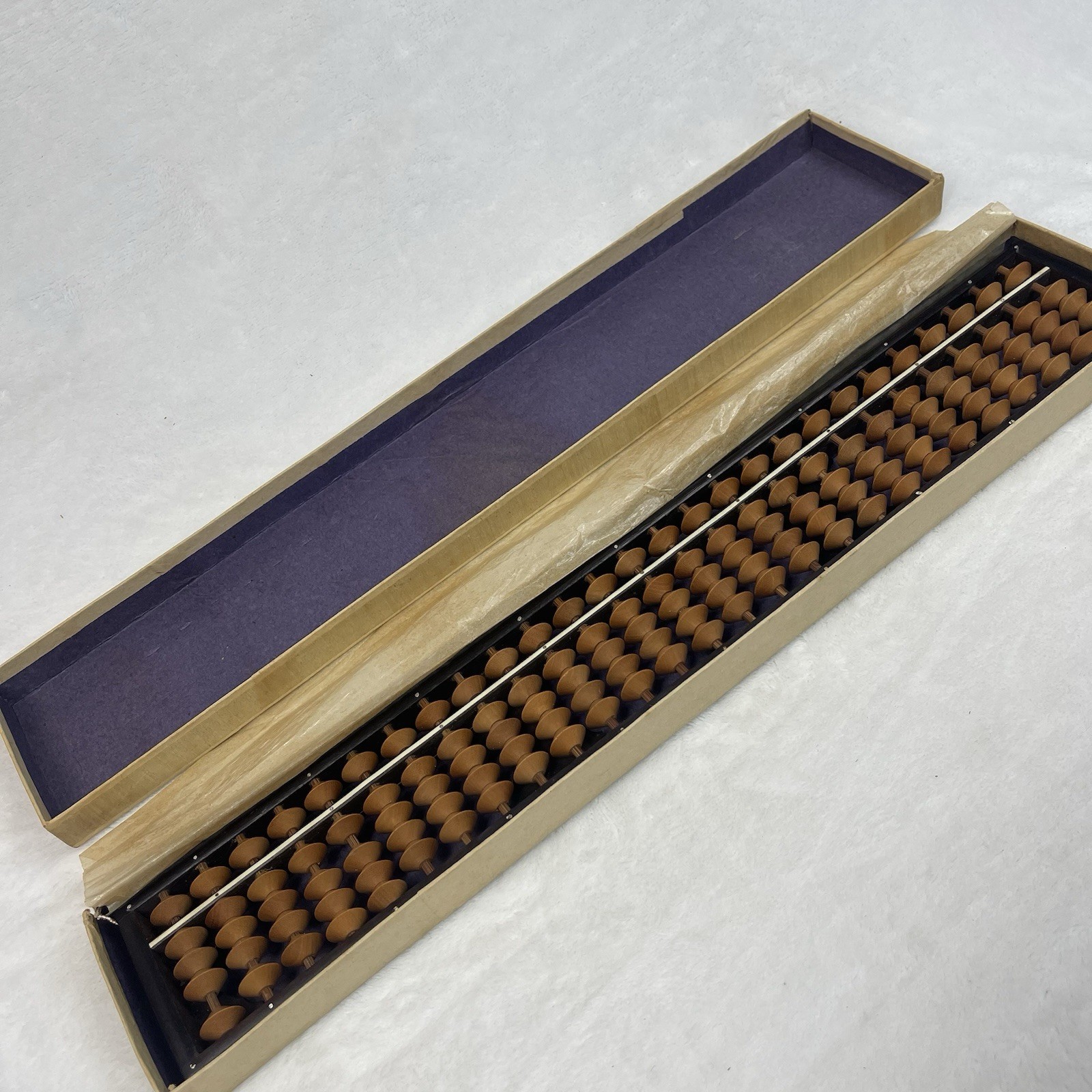 Vintage Soroban Abacus Calculator 27 Column Digit Orange Beads w Original Box