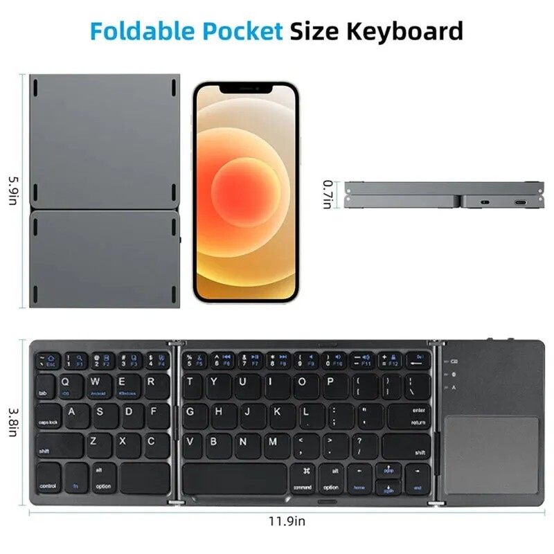 Mini Folding Wireless Bluetooth Keyboard With Touchpad for Laptop Tablet Phone