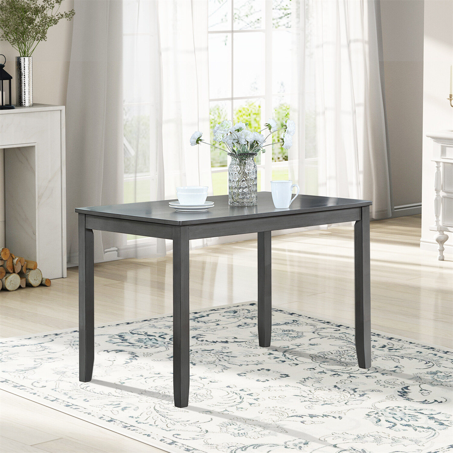 Dining Table Wood Table Rectangular Table Kitchen Table For 4 Person Gray US