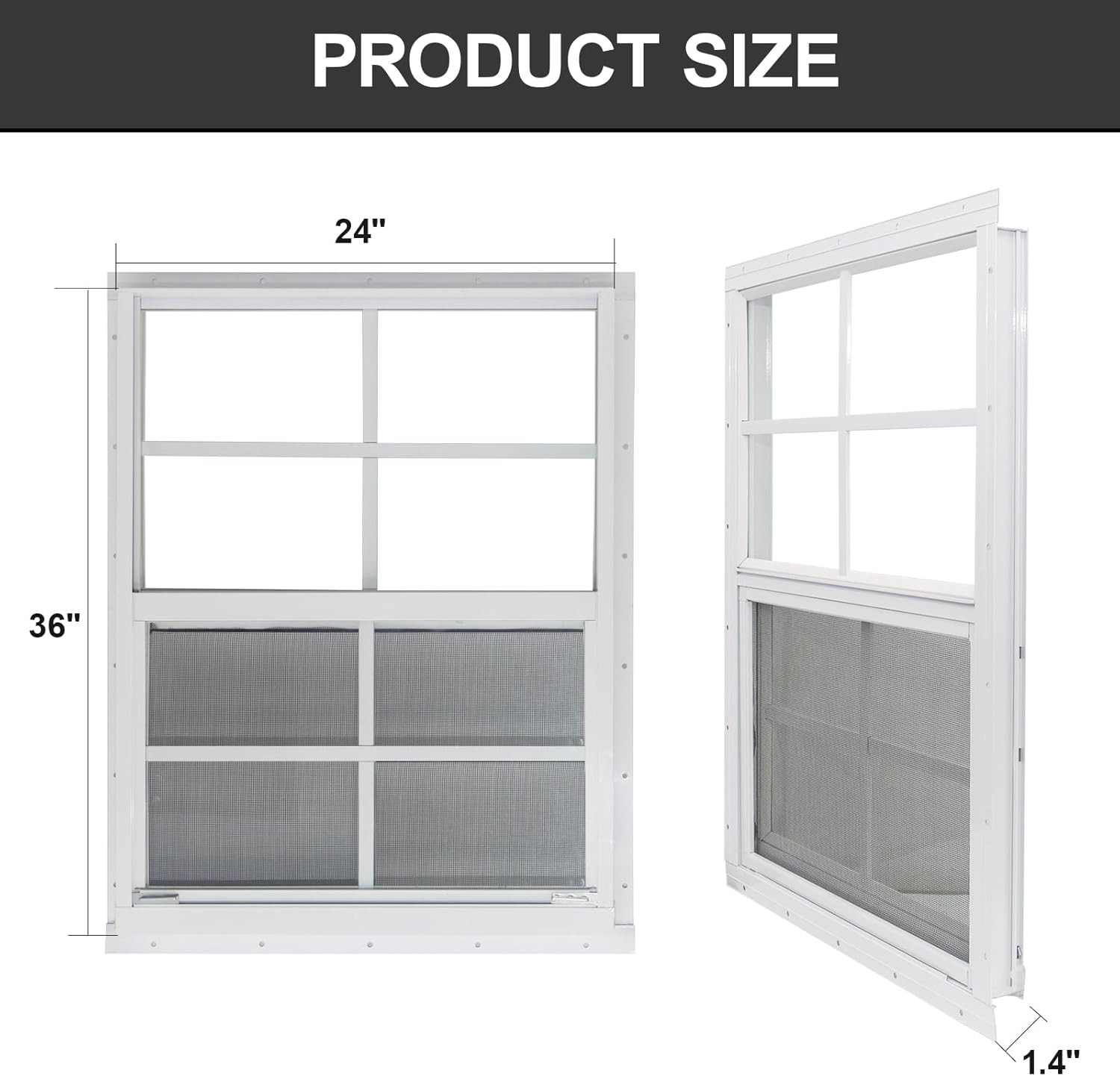 24" X 36" Shed Windows with Tempered Glass and Fiberglass Screen, 2 Pack Small S