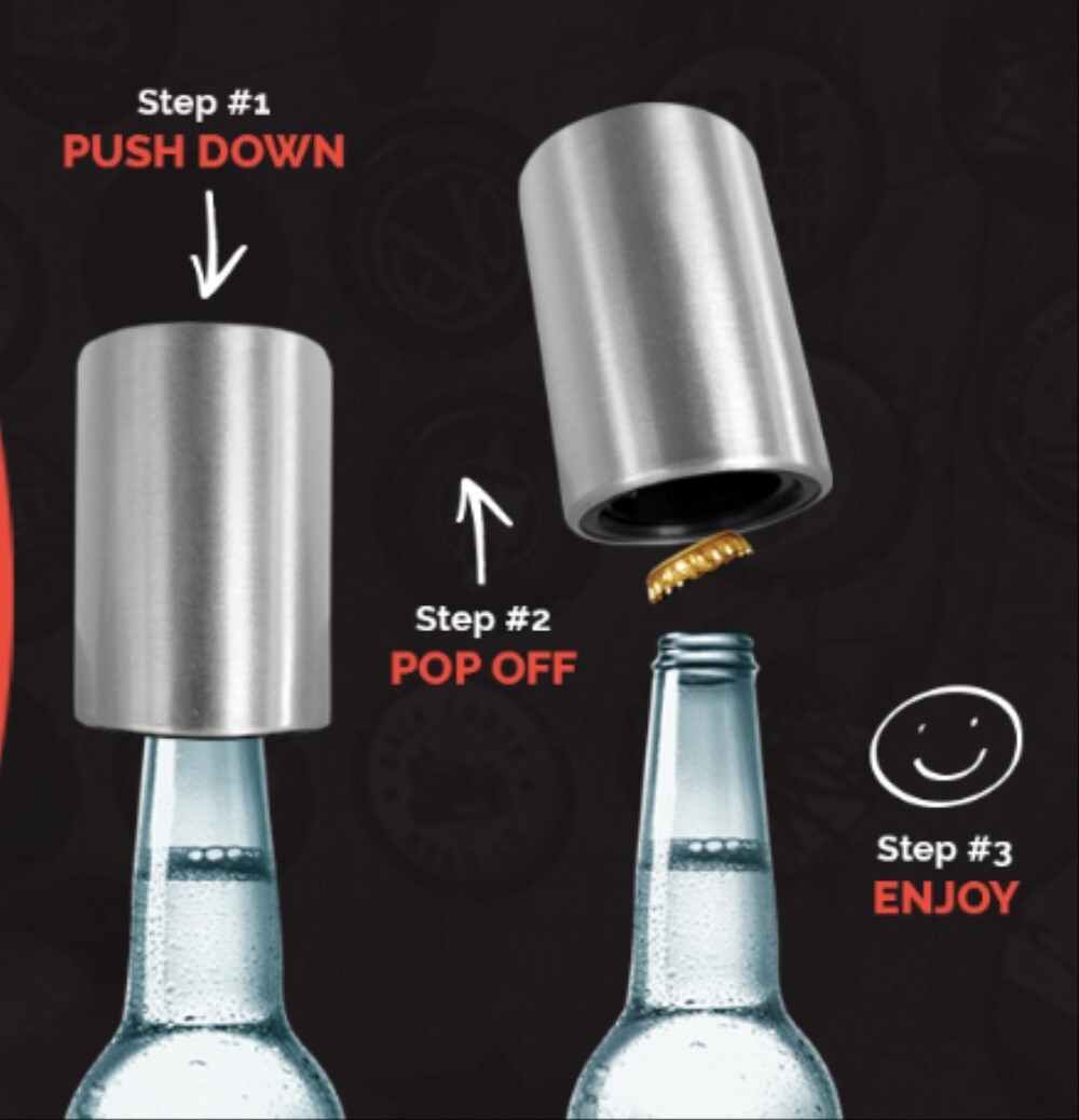 2-Pack Stainless Steel Automatic Beer Soda Bottle Opener - Easy Push Down Cap