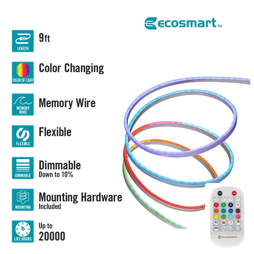 9 ft RGBWIC Color Changing Dimmable Plug-In LED Neon Flex Strip Light