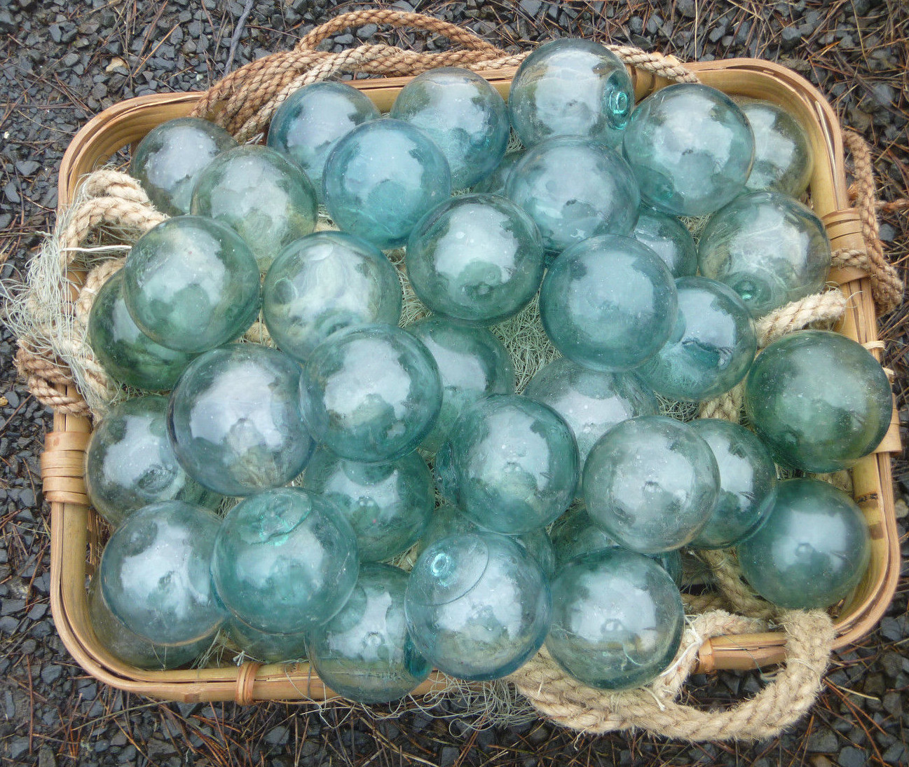 Japanese GLASS Fishing FLOATS 3" LOT-5 Round Net Buoy BALLS Authentic Vtg USA BZ