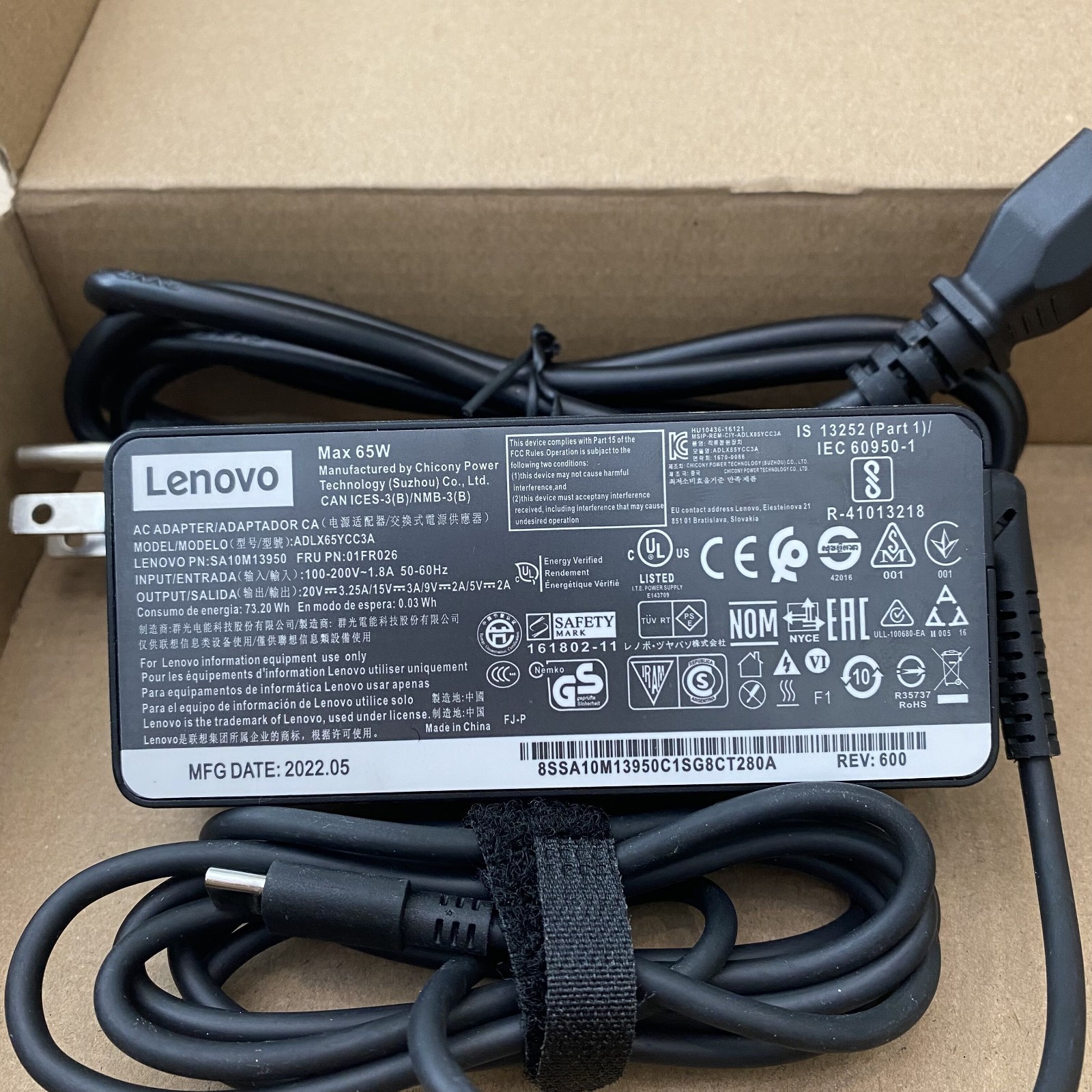 Genuine OEM 65W USB-C Type-C Adapter Charger Lenovo ThinkPad T480 ADLX65YLC3A