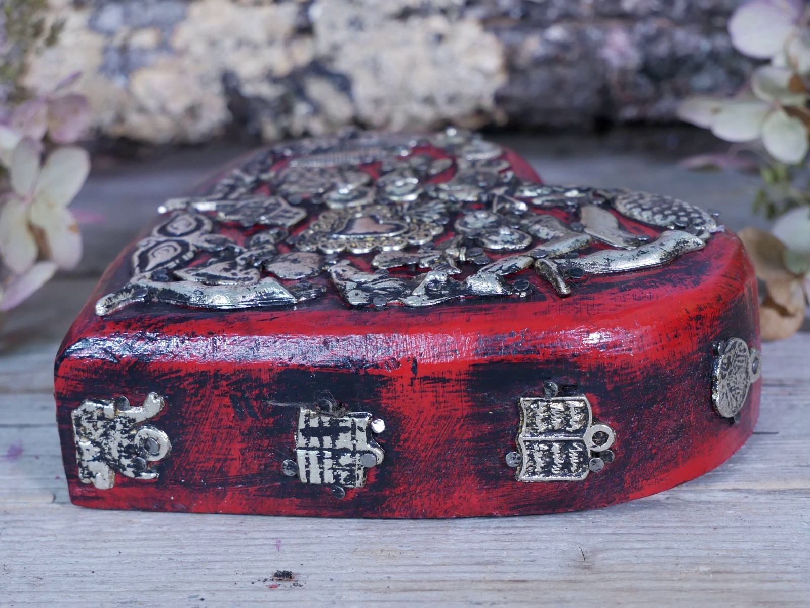 Red Wood Heart Milagros Handmade Michoacan Mexican Folk Art Love Token Small Sz