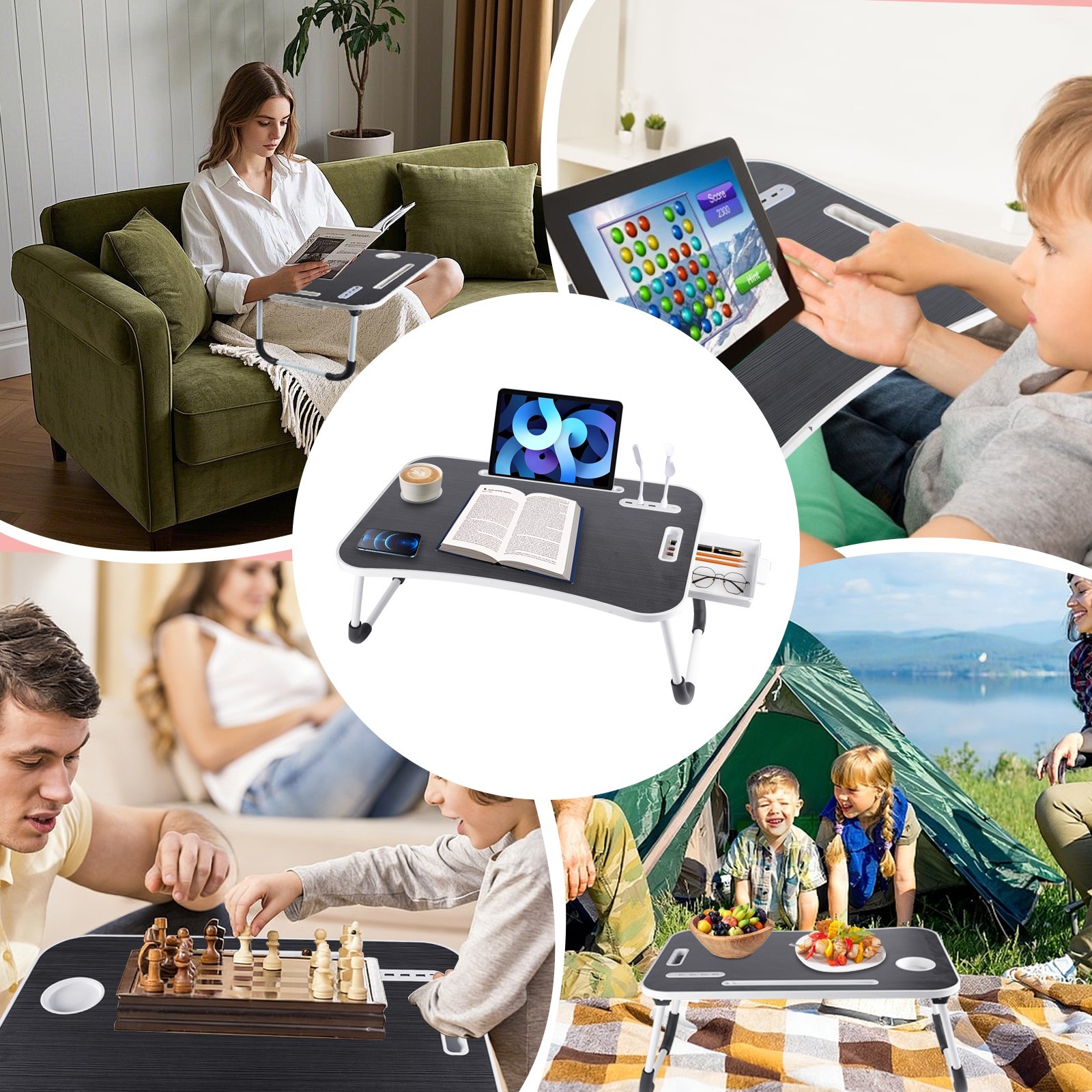 Laptop Tray Lap Desk Stand Foldable Bed Table Notebook Tray Cup Slot Adjustable