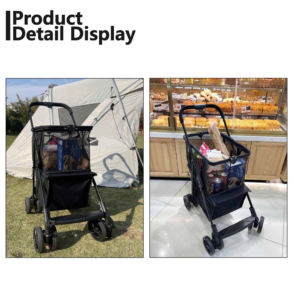 Collapsible Shopping Cart Utility Trolley Cart with Removable Tote&Swivel Wheels