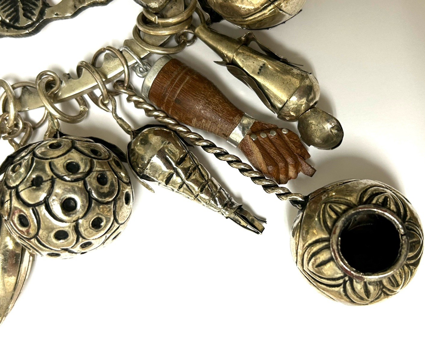 Vintage Brazilian Penca de Balangandãs – Silver Hanging Amulet 10 Charms