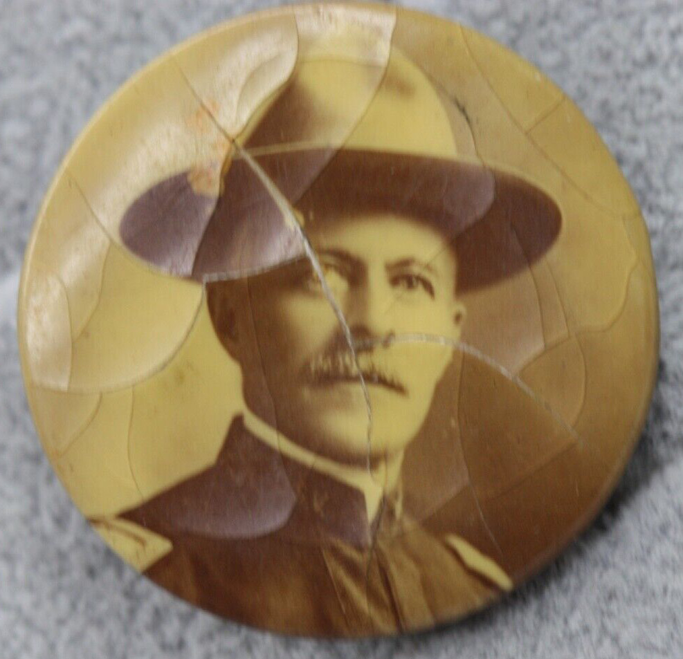 1890s Celluloid Photo Button USV Infantry Officer Indiana National Guard Pin