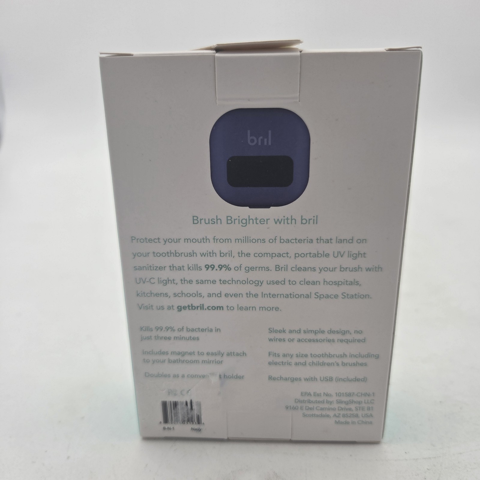 Bril UV Toothbrush Sterilizer Kills 99.9% of Bacteria USB Rechargeable Blue NEW