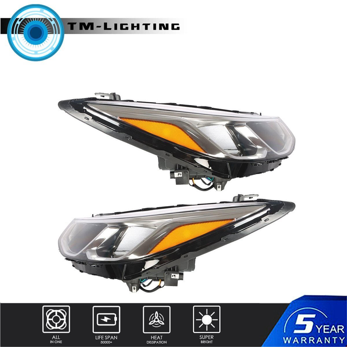 Headlights Headlamps For 2016 2017 2018 19 Chevrolet Cruze Sedan Pair Set