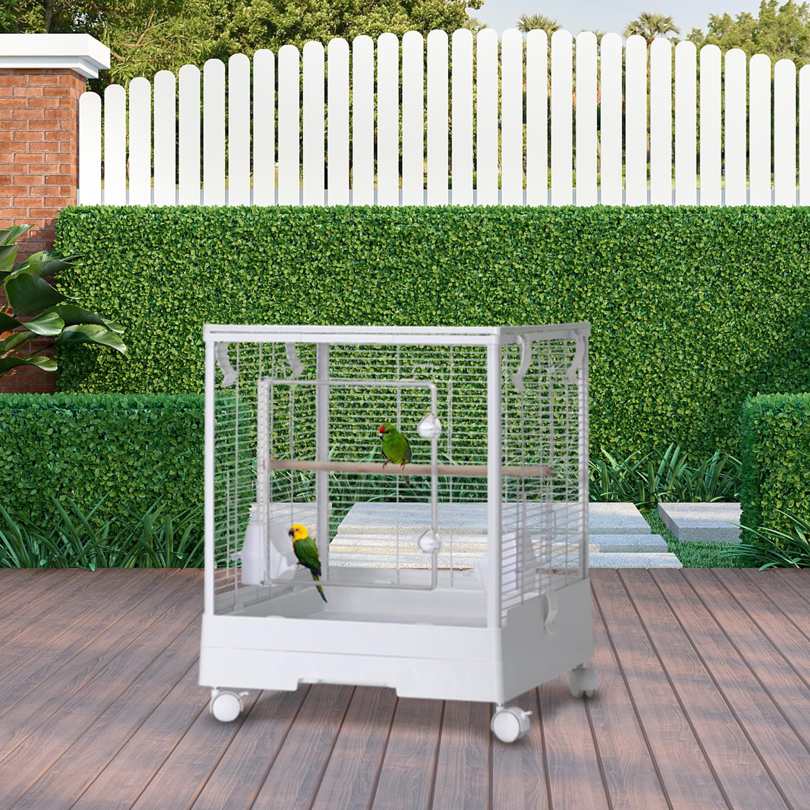 Double-layered Birdcage With Roof Opening Bird Aviary Cage With Castors, White