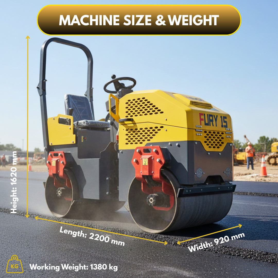 TYPHON FURY 15 Mini Road Roller 1.5Ton 13.5 hp B&S Gas Engine Hydraulic Steering