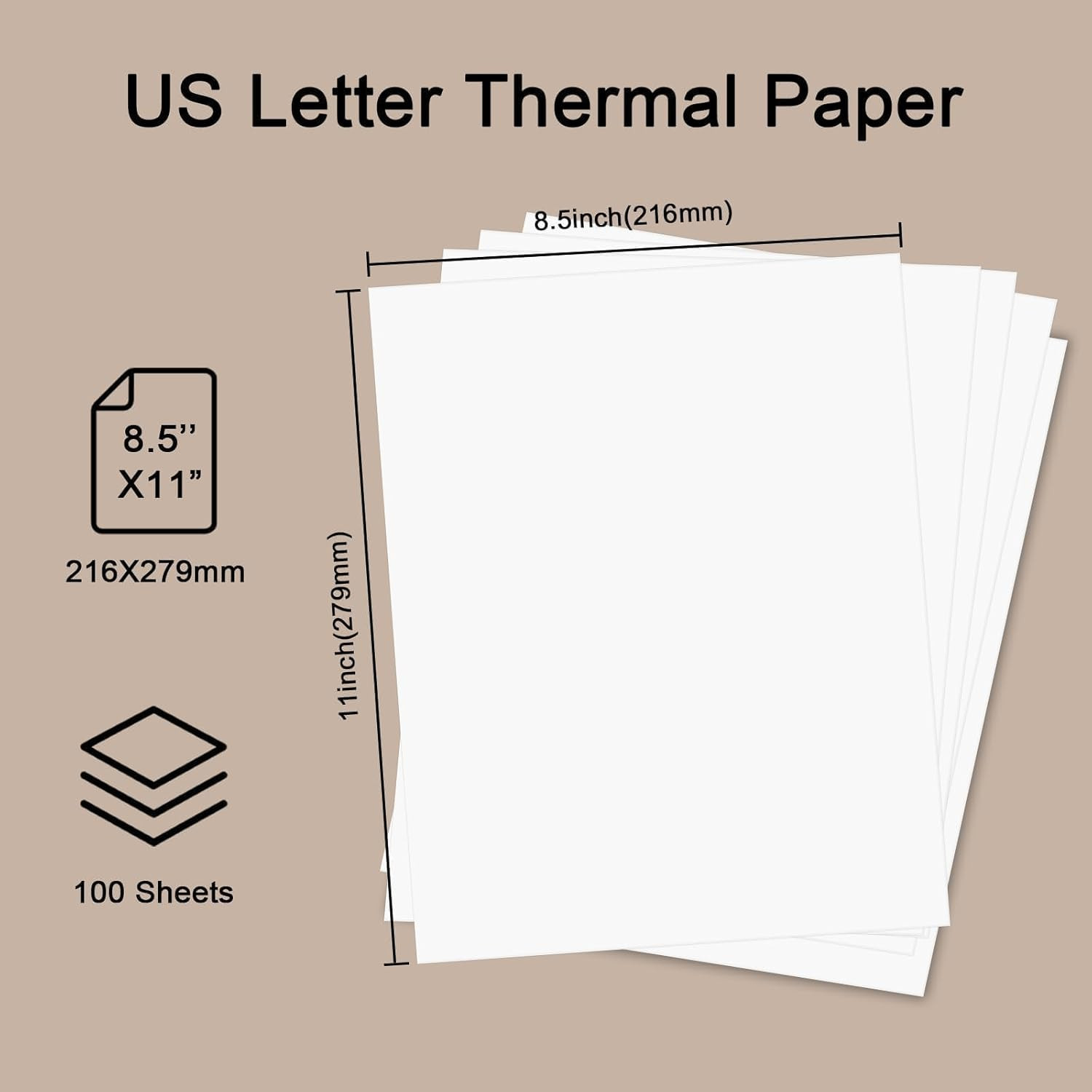100 Sheets Thermal Printer Paper, 8.5''×11'' US Letter Size, Advanced Printing P