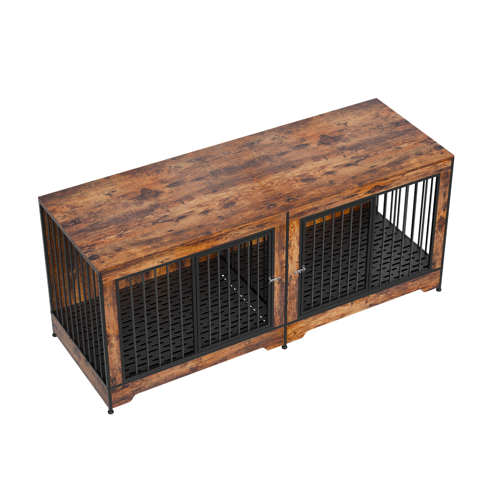 Dog Crate Furniture 75 in Indoor Wooden Dog Kennel with Divider and Tray