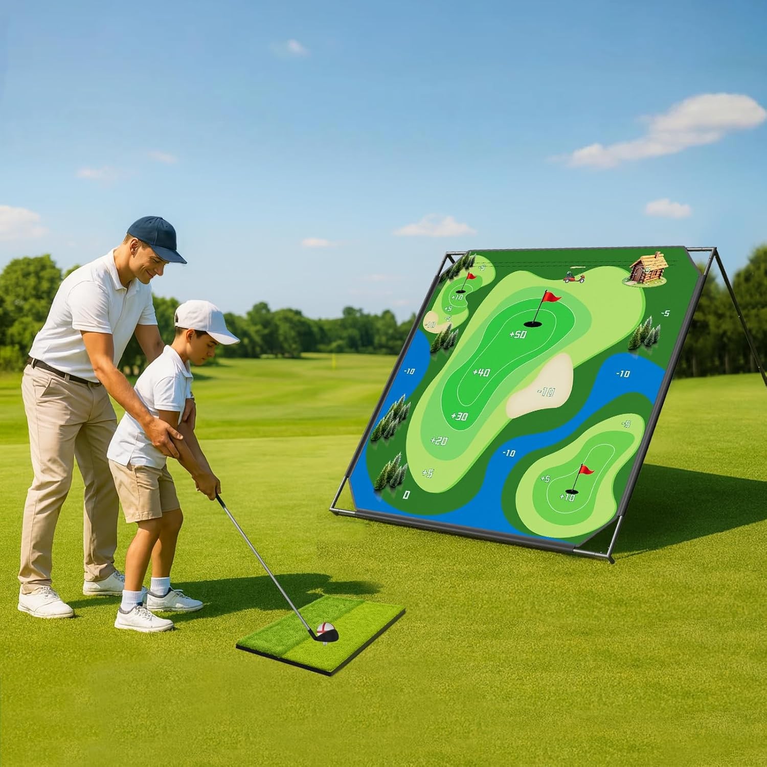 NAIZEA 2 in1 Battle Golf Chipping Game with 59”x59” / 80”x80” Large Chipping Mat