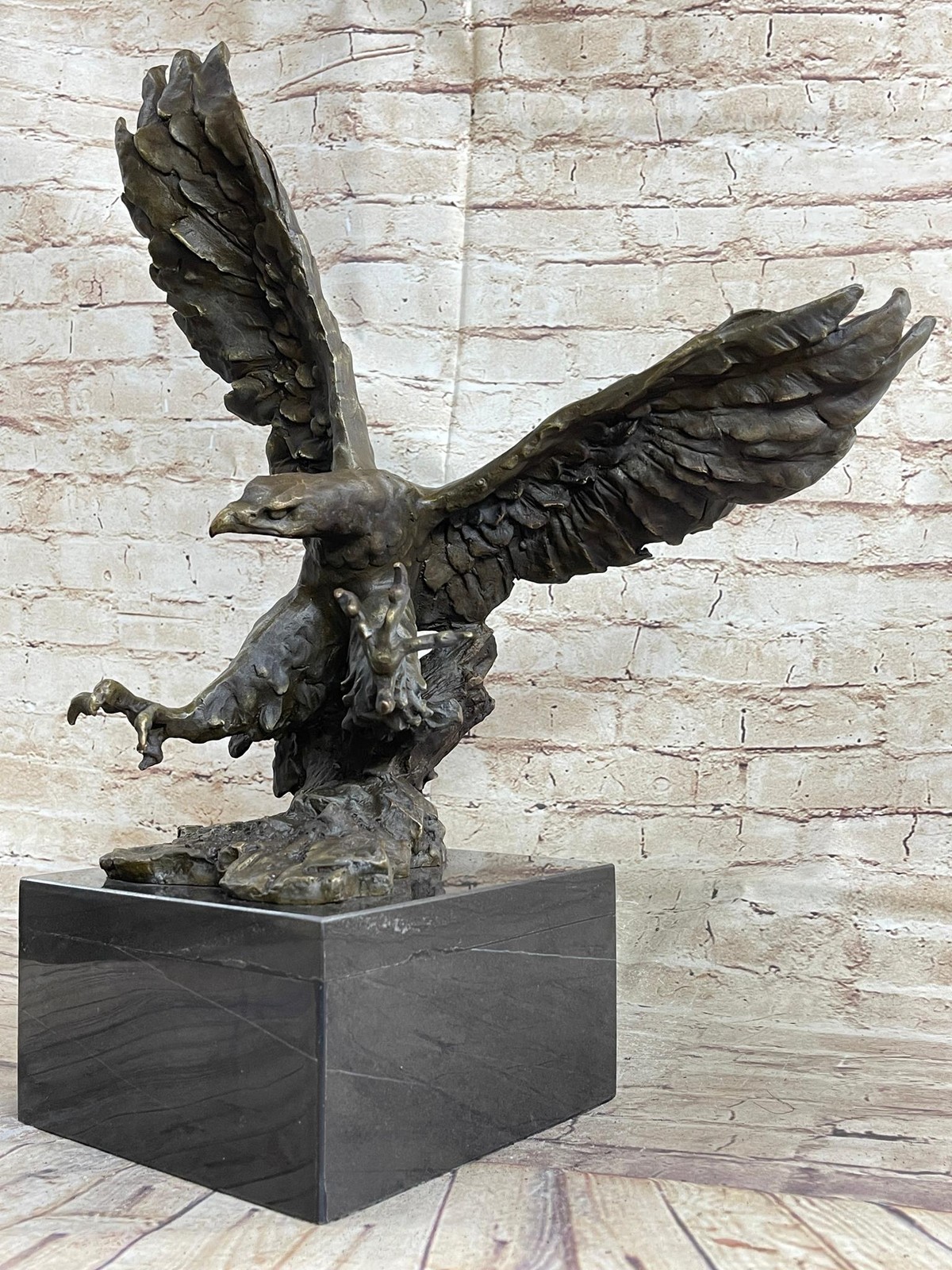 Eagle Landing with Outstretched Talons Bronze Sculpture Statue on Marble Base