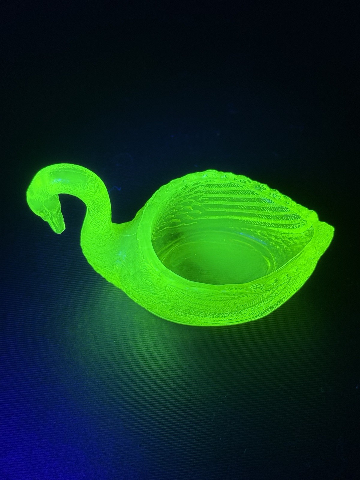 3 7/8" SWAN SALT DIP OPEN CELLAR CANARY YELLOW VASELINE GLASS