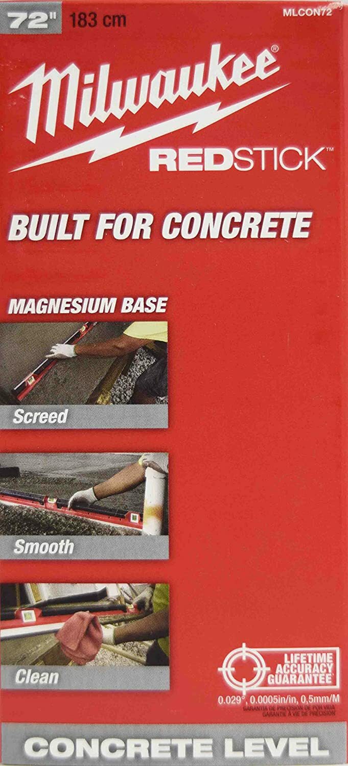 Milwaukee 72" Aluminum Redstick Concrete Screed Level Non Magnetic 6FT MLCON72