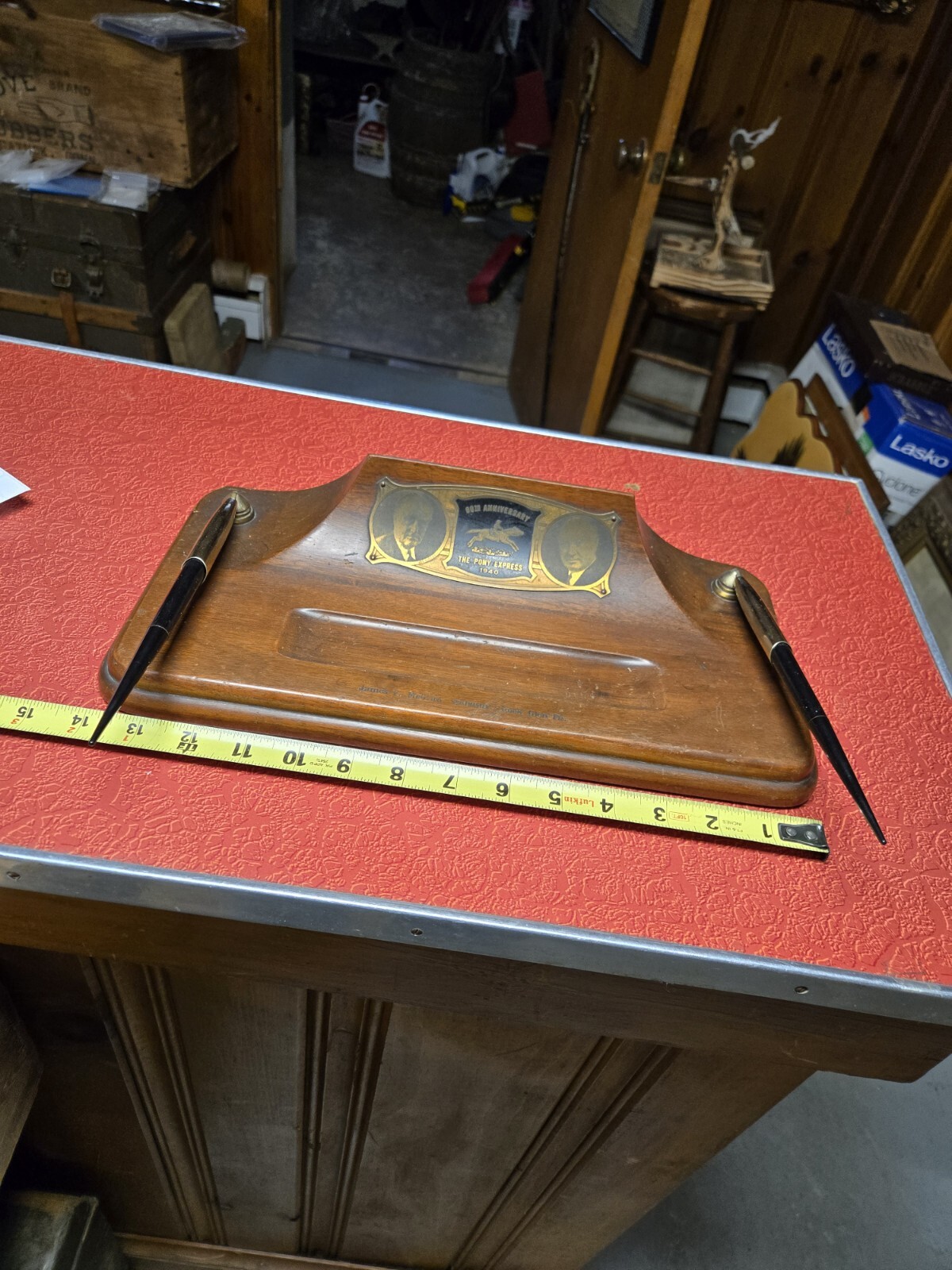 Old 1940 Pony Express Presentation Sheaffer Pen Desk Set Roosevelt Rock Glen PA