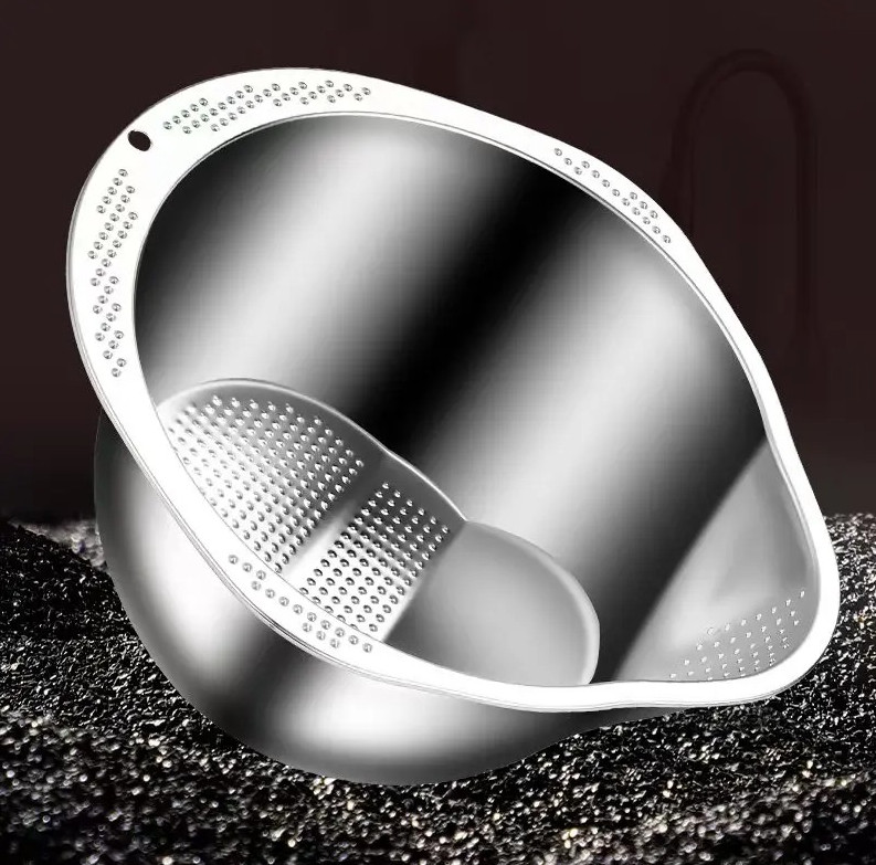 1pc Stainless Steel Rice Washer & Strainer Bowl – 304 Steel Colander for Kitchen