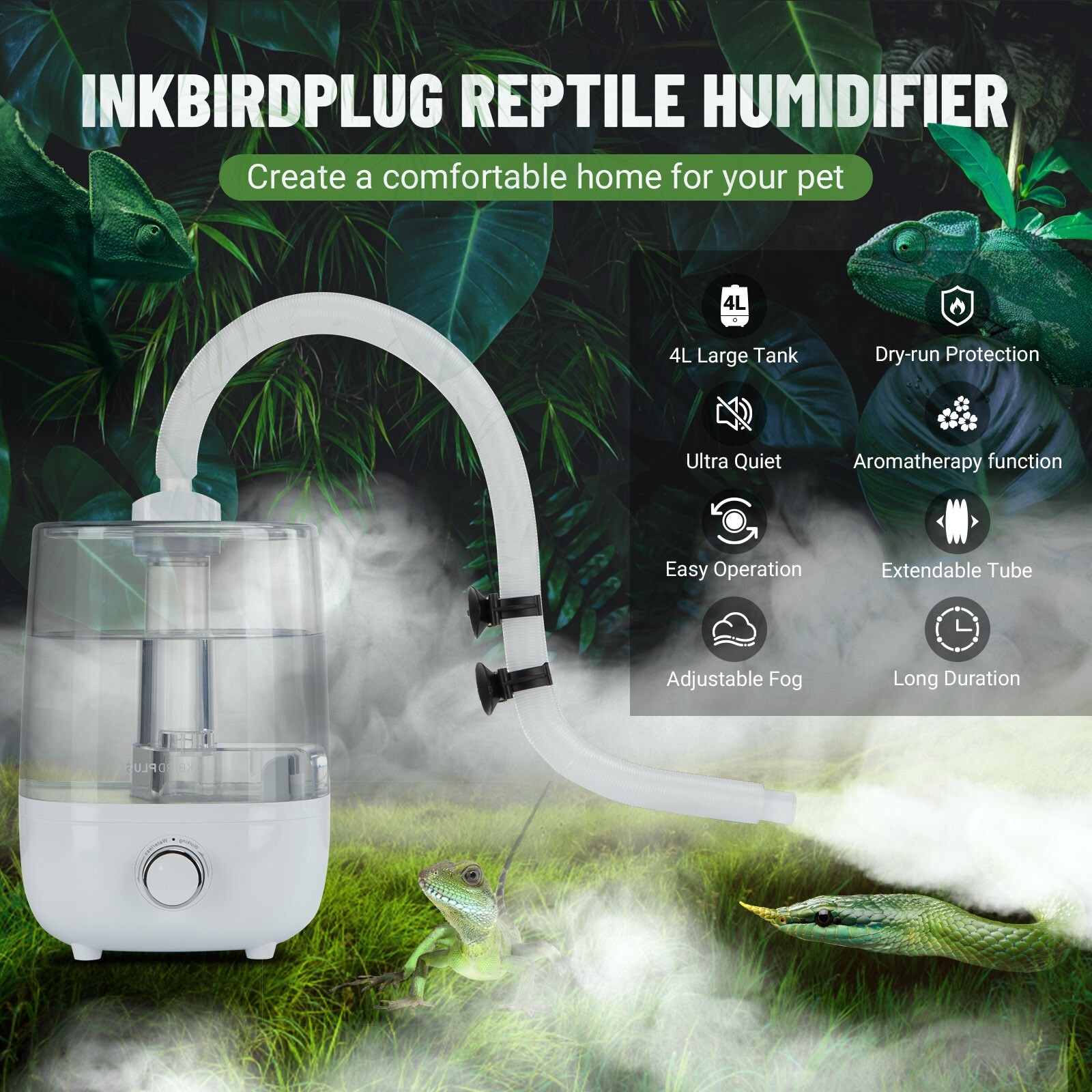 Reptile Humidifiers Fogger Mist 4L Large Tank Amphibians Terrarium Extended Hose