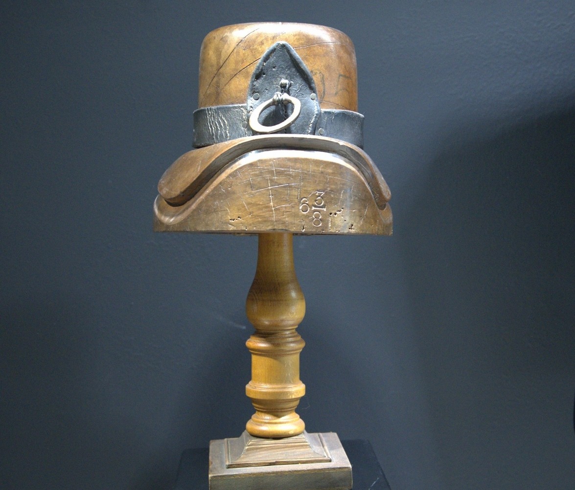 Rare Antique Wooden Hat Block Mold - Size 6 3/8 - Heavy Millinery Tool with Leat
