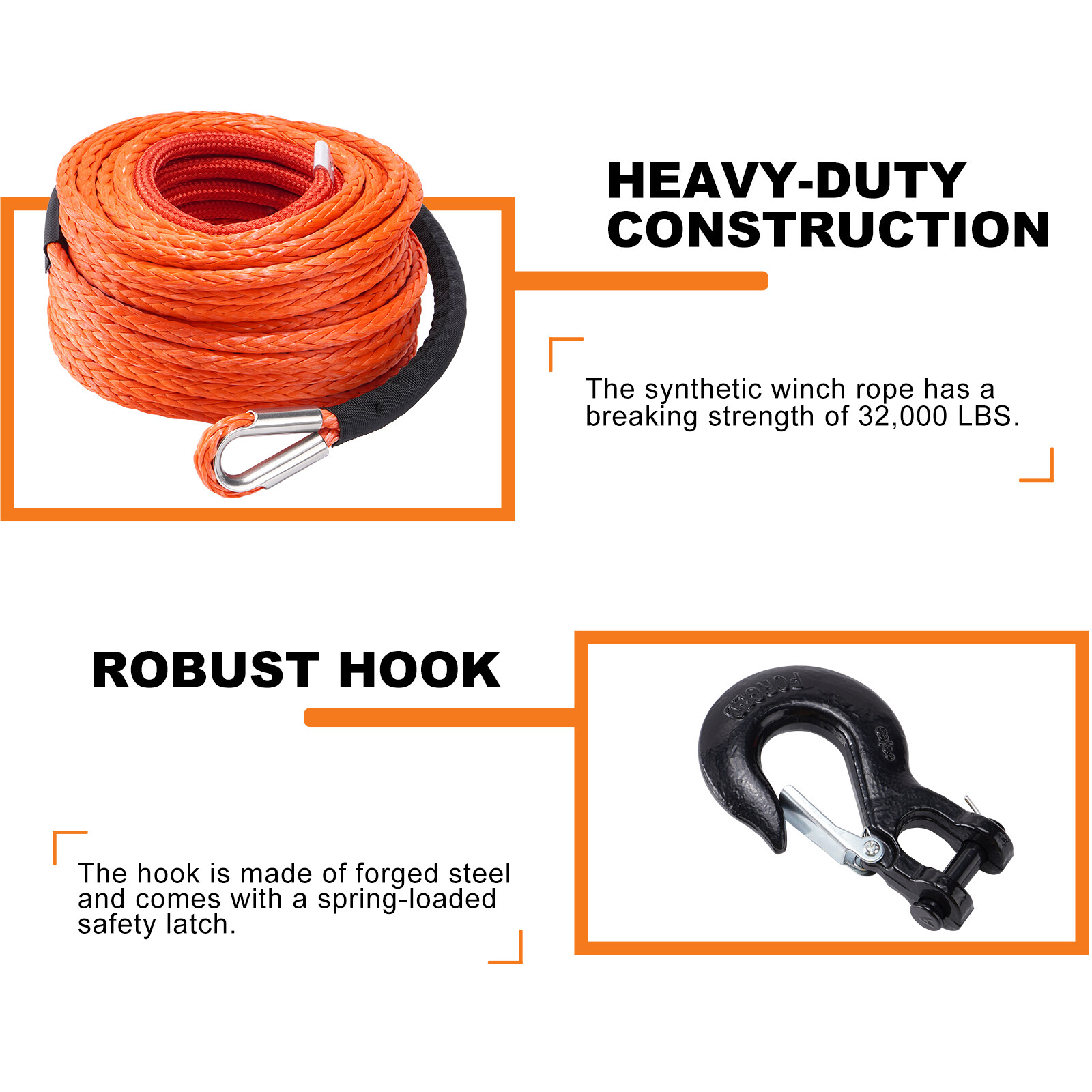 1/2"x100ft 32000lbs Synthetic Winch Rope Winch Line Cable Recovery 4WD ATV SUV