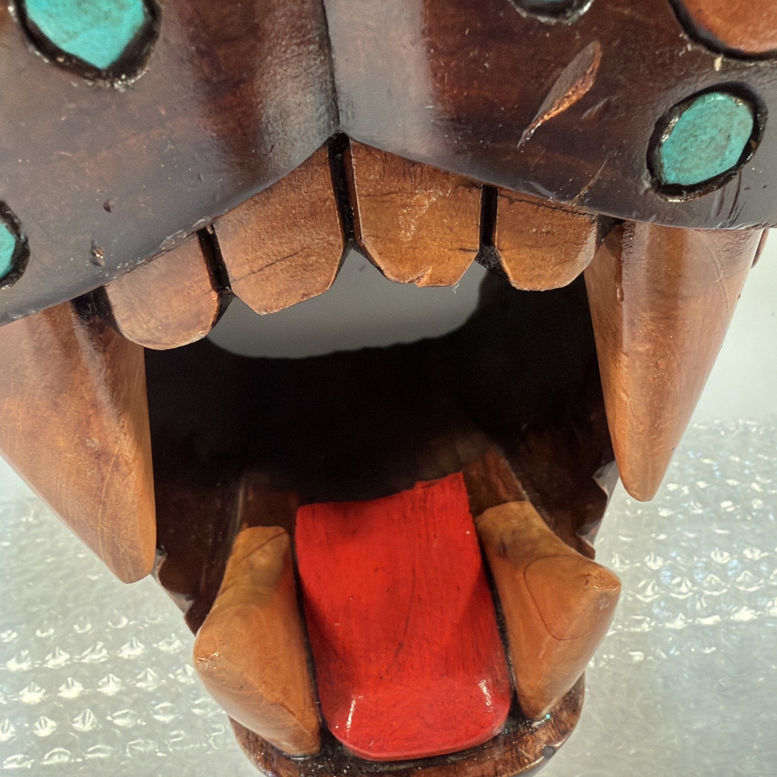 Vintage MCM Mayan Handcarved Wood Jaguar Panther Head Folk Art Rare