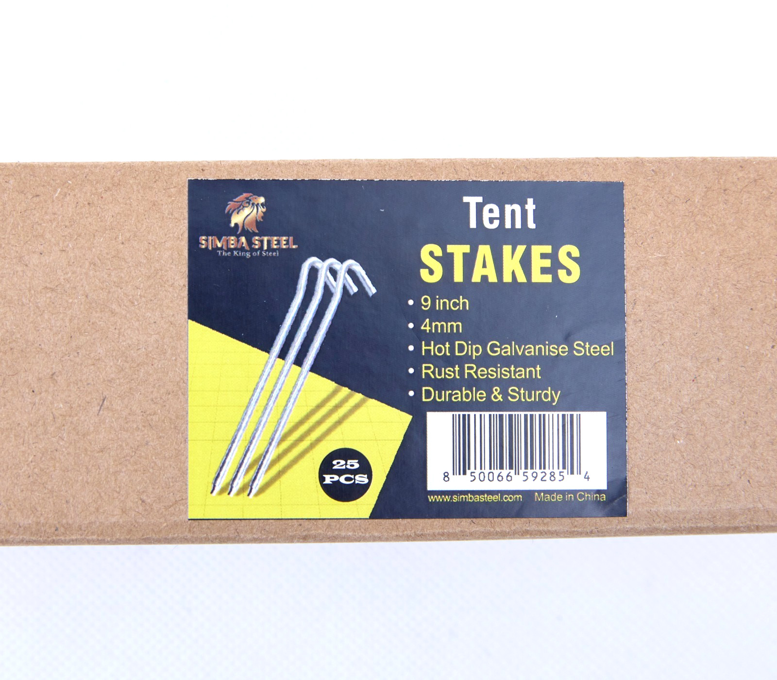 9 inch Tent Stake 4mm / 5mm available in 10-Pack / 25-Pack / 50-Pack / 100-Pack.