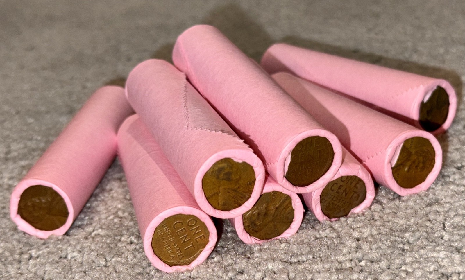 Pink wheat penny BU on end of unsearched circulated cents mixed dates mint marks