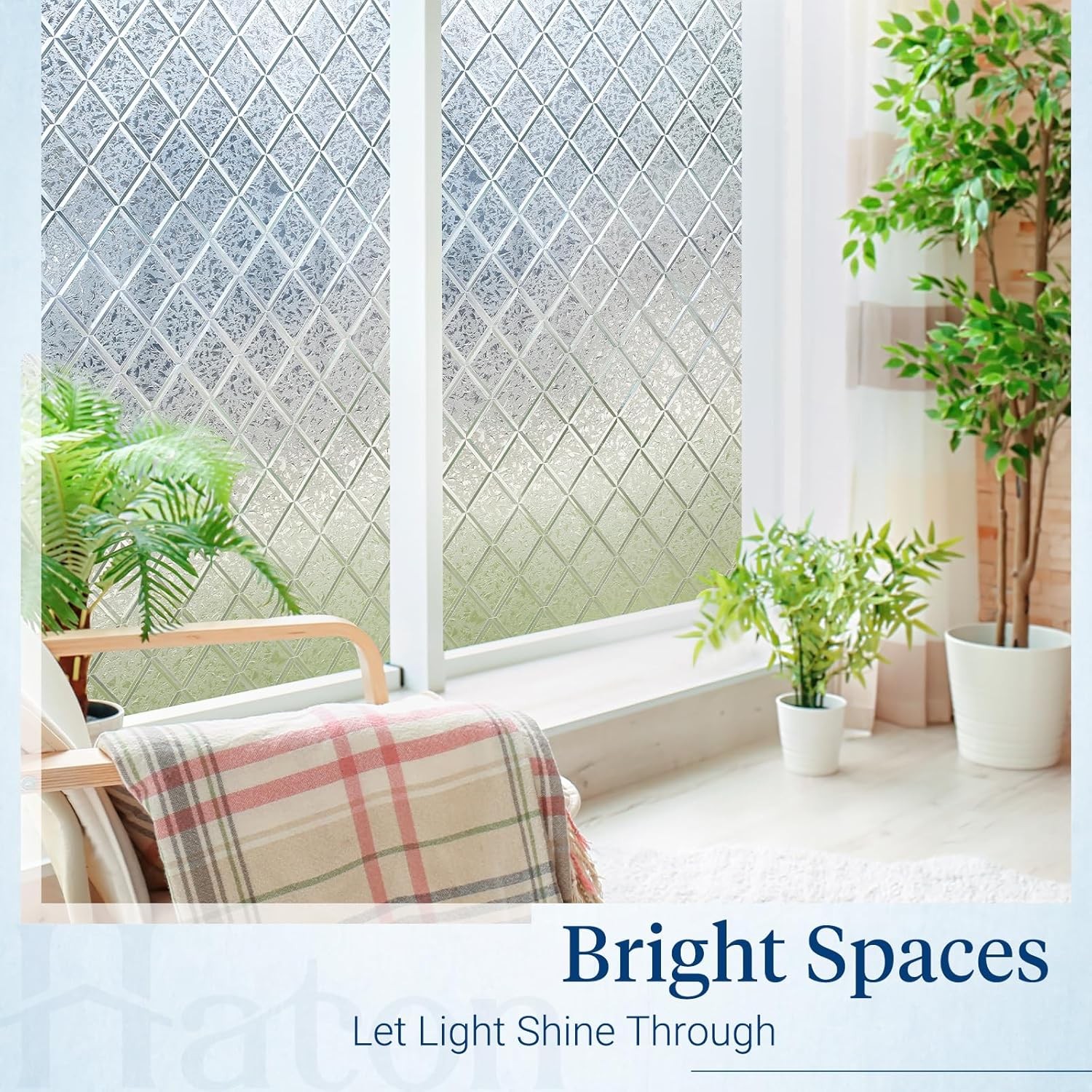 rabbitgoo Window Film Decorative Frosted Glass Static Cling Lattice Sticker