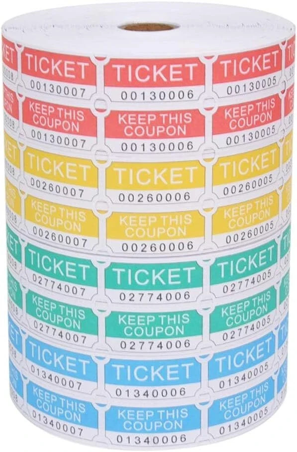 8000 Assorted Double Raffle Tickets 2000 per Roll 50/50 Blue Green Red Yellow
