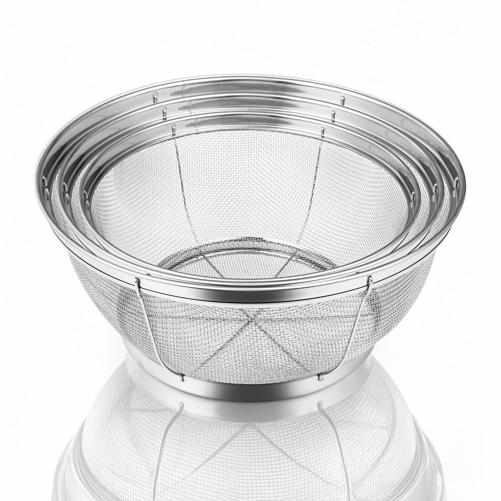 tastyWay 3pc Colander Set Stainless Steel Kitchen Mesh Strainer Net Baskets