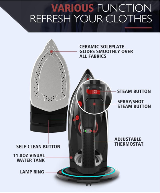 Plancha inalámbrica 1500W con suela cerámica, autolimpieza y apagado seguro