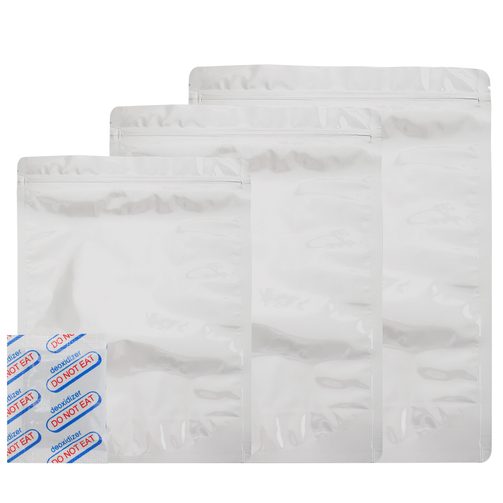 50/100pcs Mylar Bags 8.7Mil w/ Oxygen Absorbers Stand-Up Resealable Food Storage