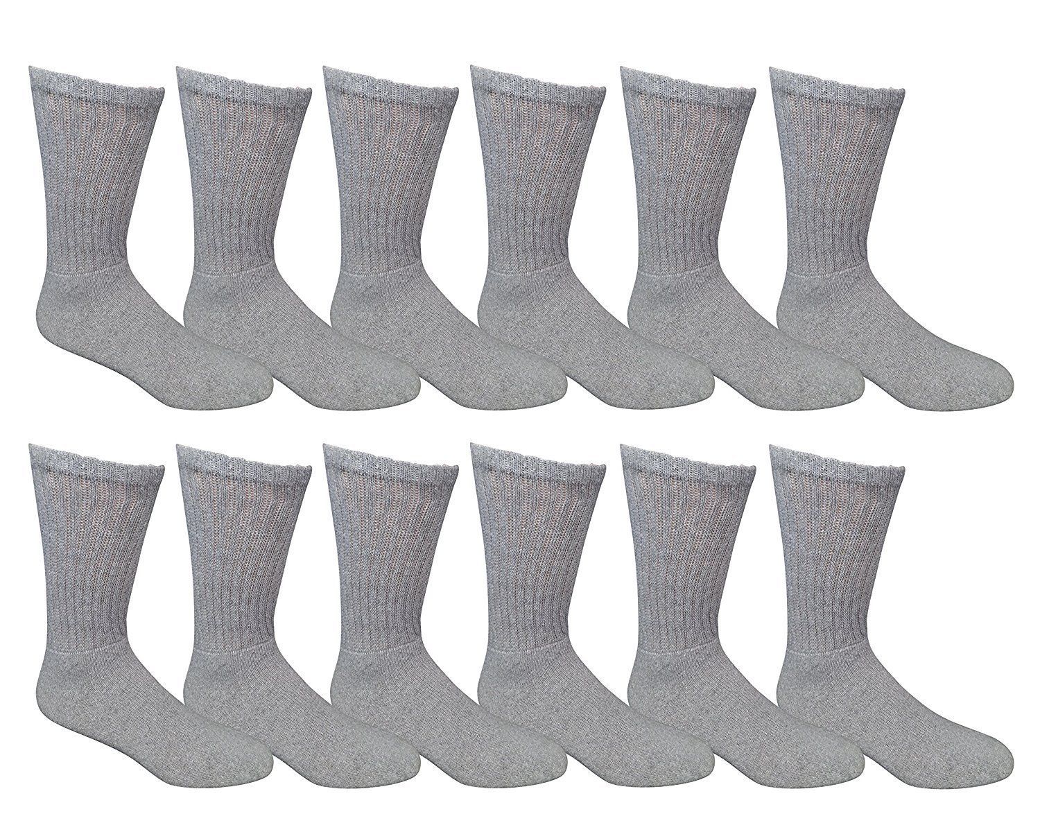 3-6-12 Pairs Men's Crew Socks Grey Cotton Sports Work Athletic Socks size 9-13