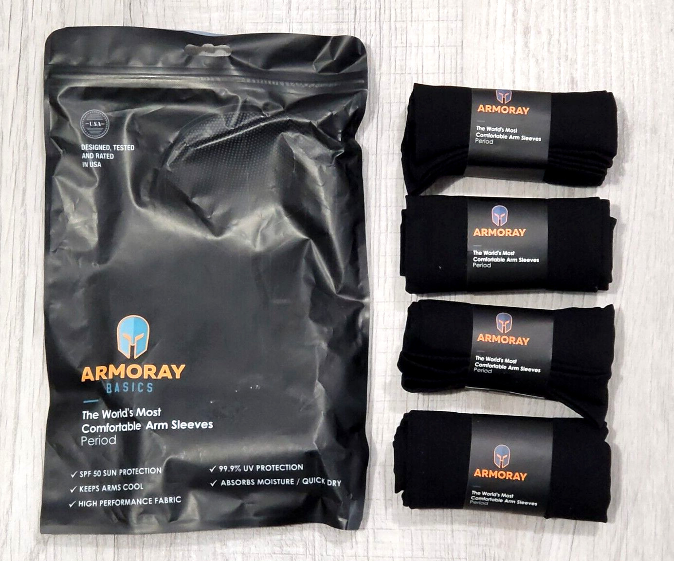 Armoray Arm Sleeves 4-Pack black, SPF 50, support, quick dry w/Thumbhole