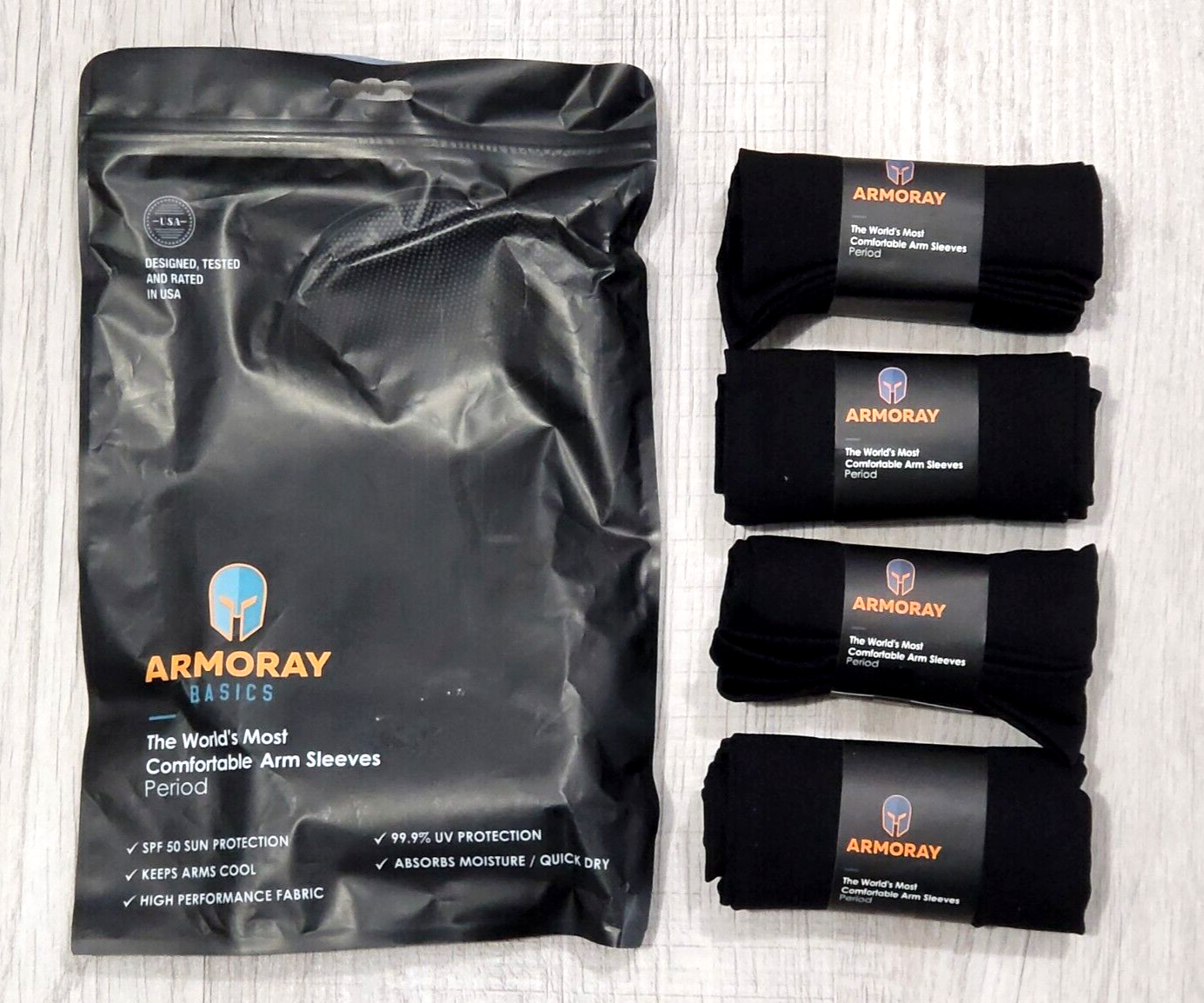 Armoray Arm Sleeves 4-Pack black, SPF 50, upport, quick dry